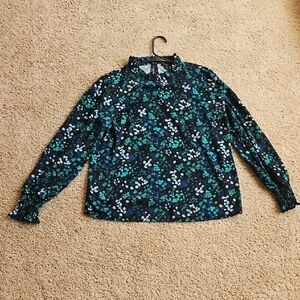 Ann Taylor Factory Floral Long Sleeve Women's Top - Green and Blue